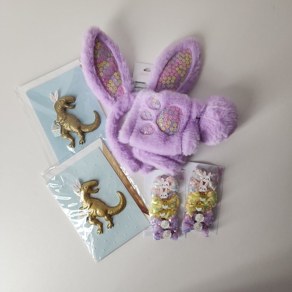 Claire's Girls Easter Bunny Headband Paws Tail Costume Set + hair clips, 2 cards - Picture 2 of 10